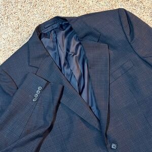 Riviera‎ Tailors Hong Kong Mens Blue Plaid Custom Tailored Blazer Jacket 50 R